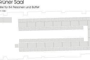 Empfang im Vorraum, Tafel für 84 Personen und Büffet