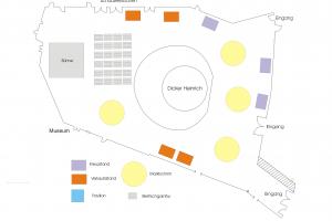 Grundriss des Innenhofes mit Gestaltungsvorschlag einer Veranstaltung